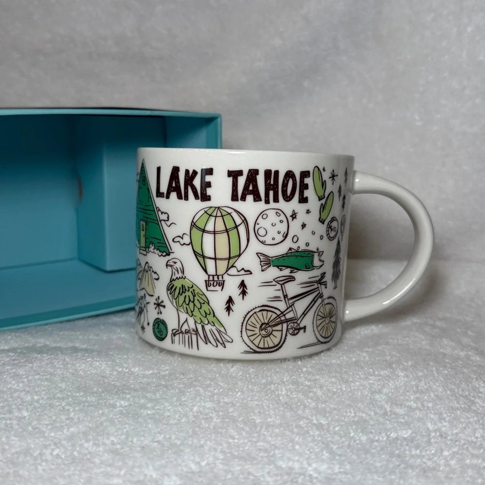 Starbucks Lake Tahoe White Ceramic Mug with Green Interior